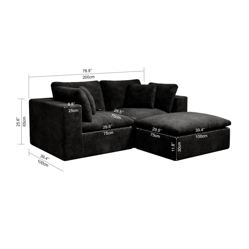 Roomfitters 78.8" Modular Sectional Sofa, 3-Piece Compressed Cloud Couch, No Assembly Required, Plush Corduroy, Black