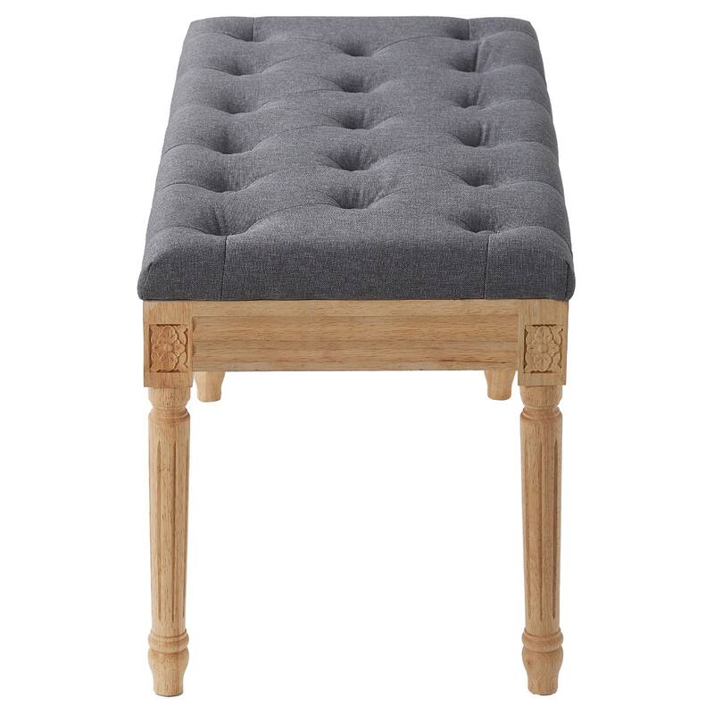 Upholstered Ottoman Bench with Tufted Cushion and Wood Legs - 31.5 x 15.75 x 18.89 inch