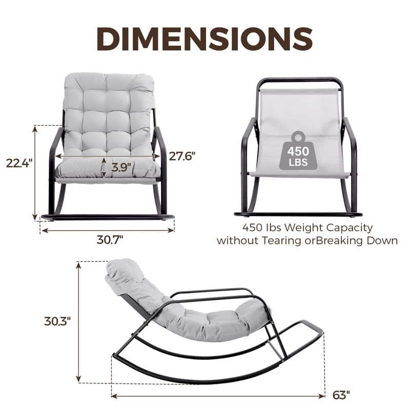 Oversized Papasan Rocking Lounge Chair with Footrest, Heavy-Duty 450lbs Metal Frame, Indoor Outdoor Patio Rocker with Cushion