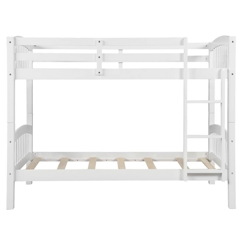 Twin over Twin Size Solid Wood Bunk Bed with Ladder and Fence for Bedroom