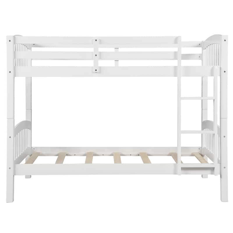 Twin over Twin Solid Wood Bunk Bed with Ladder and Fence