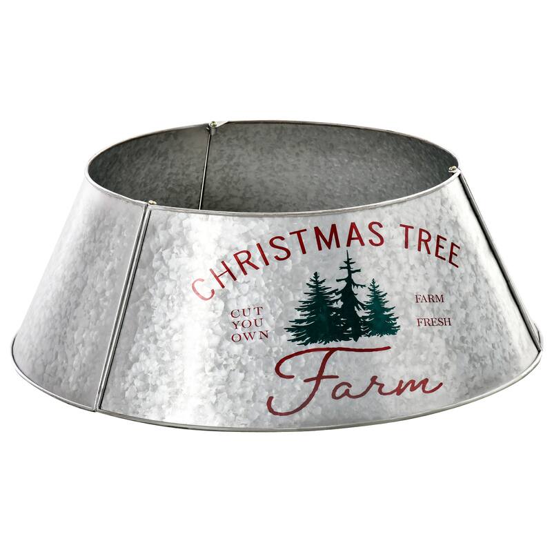 HOMCOM Metal Christmas Tree Collar for Real Christmas Tree Accessories, Rustic Christmas Decoration - Sliver - Φ26" x 9"H