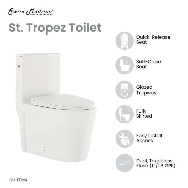 Swiss Madison SM-1T284 St. Tropez 1.1 / 1.6 GPF Dual Flush One Piece