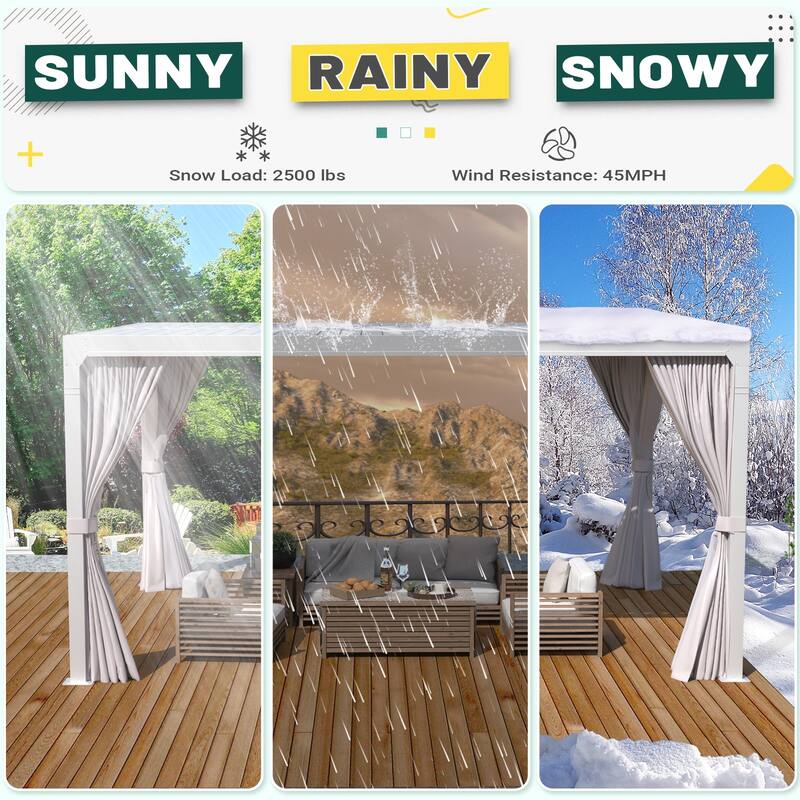 Outdoor Louvered Pergola, Outdoor Patio Hardtop Gazebo, Adjustable Metal Roof Curtains and Netting Included