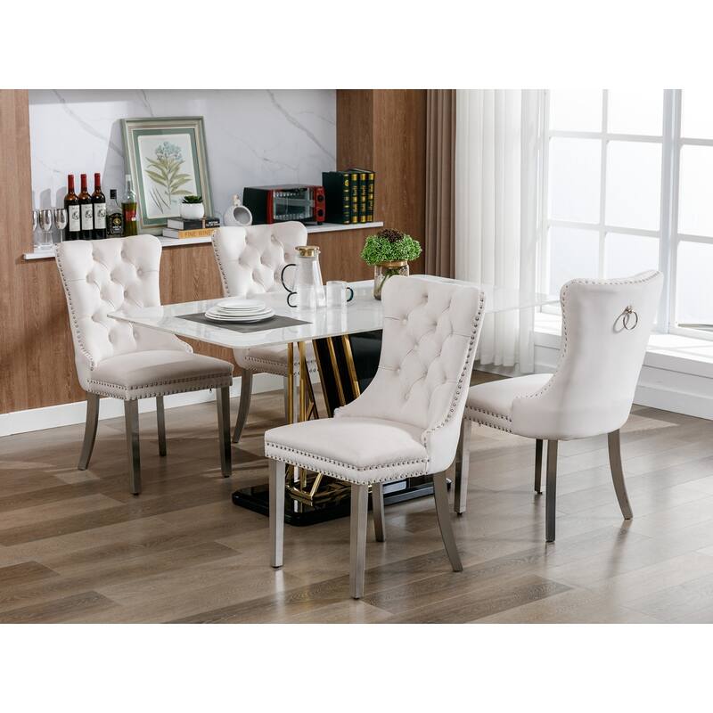Modern Velvet Upholstered Kitchen Dining Chairs w/ Nailhead Trim, Set of 2
