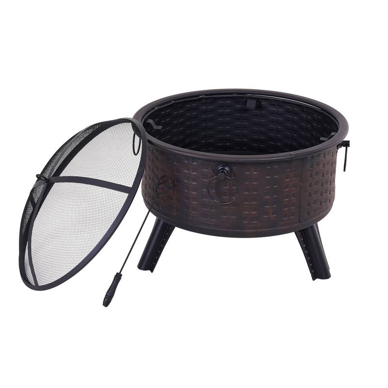 Clihome 26-inch Metal Round Crossweave Firepit Set
