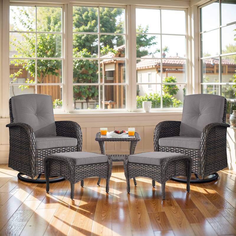 Gymojoy Premium Wicker Patio Furniture Set - Ultimate Comfort & Weather-Resistant Design - Swivel Chair - Brown Wicker / Grey Cusion