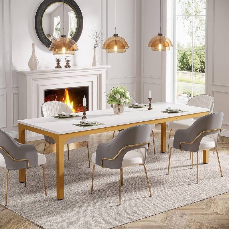 78.7" Rectangle Wood Dining Table, Long Kitchen Table for Living/Dining Room - White+Yellow - 1PCS