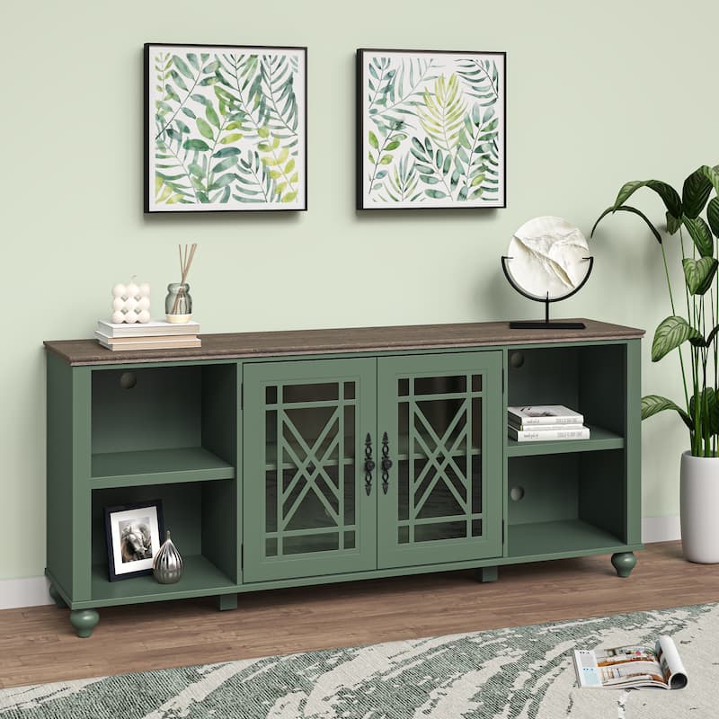 Vintage TV Stand with Carved Doors for Large Size TV