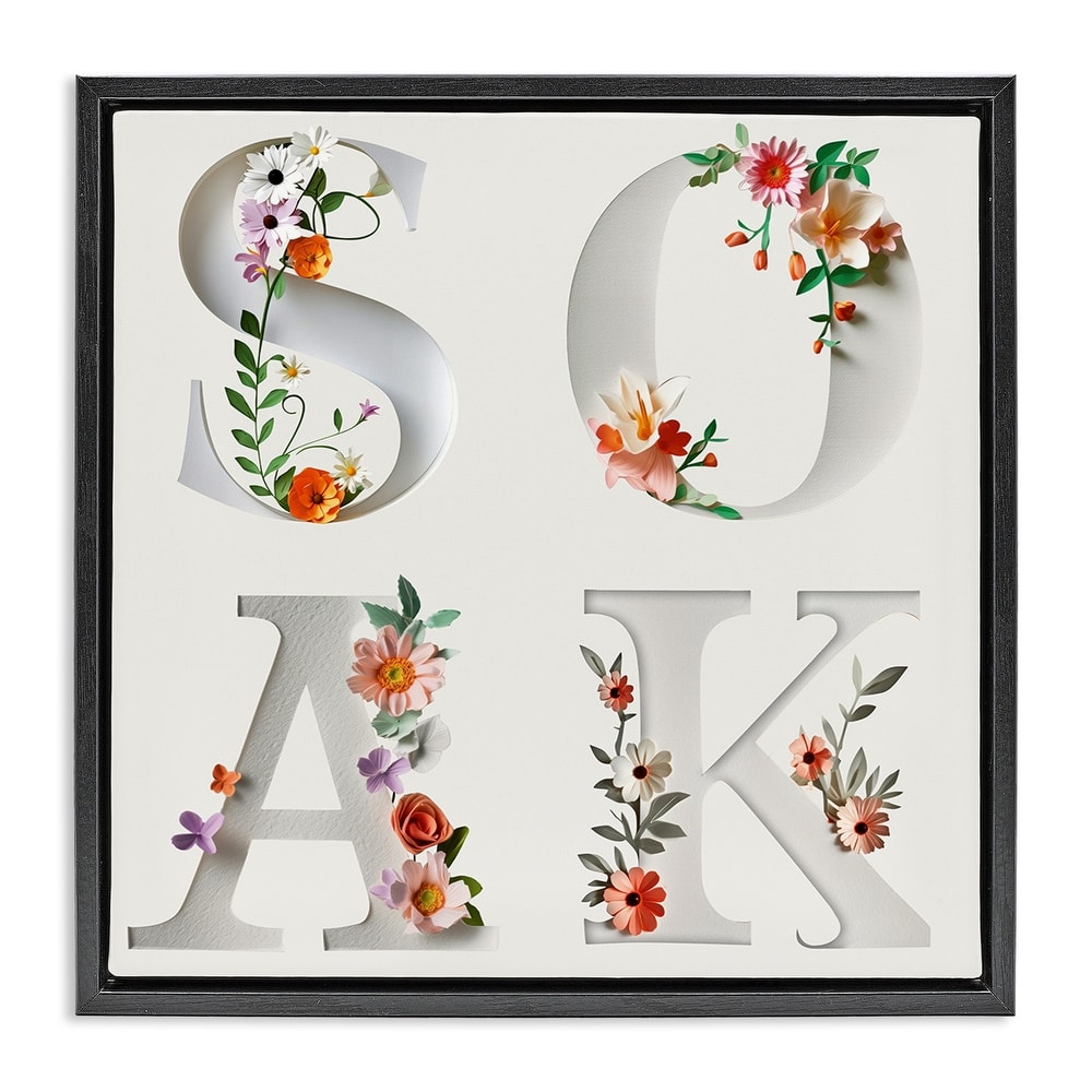 Stupell Floral Bathroom Soak Letters Framed Floater Canvas Wall Art Design By Susan Arnot