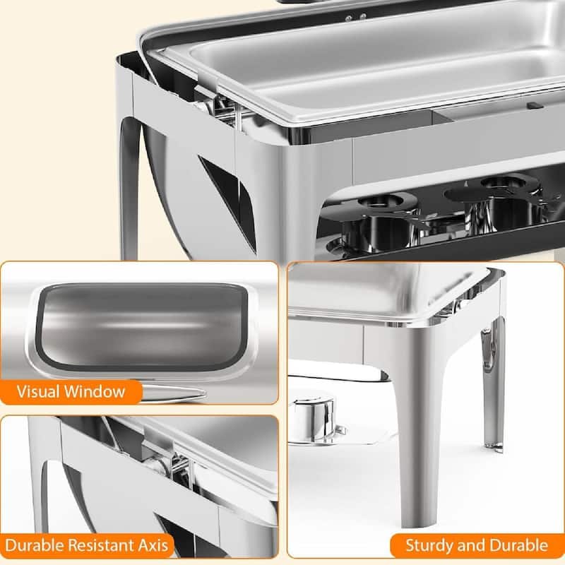 9 QT Roll Top Rectangular Chafing Dish, Food Warmer for Buffet