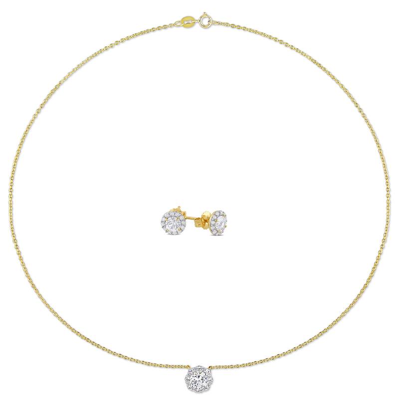 Miadora Created White Sapphire Earrings & Necklace Set With Chain Yellow Silver Length (Inches): 17