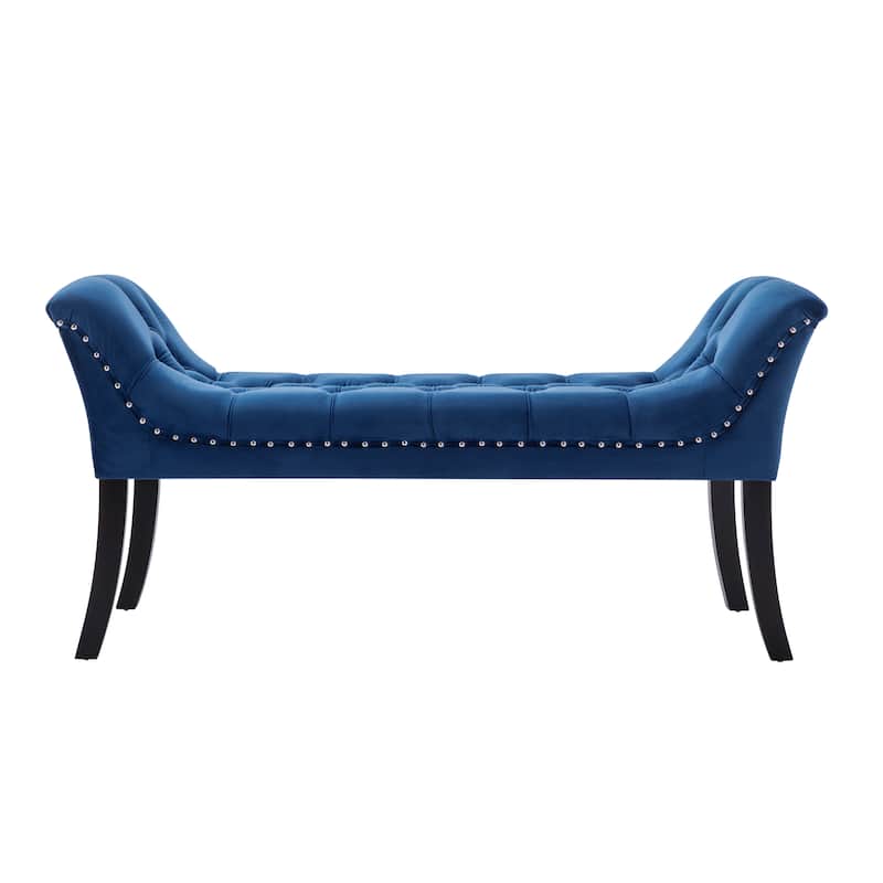 Porthos Home Sybil Tufted Velvet Accent Bench with Rubberwood Legs
