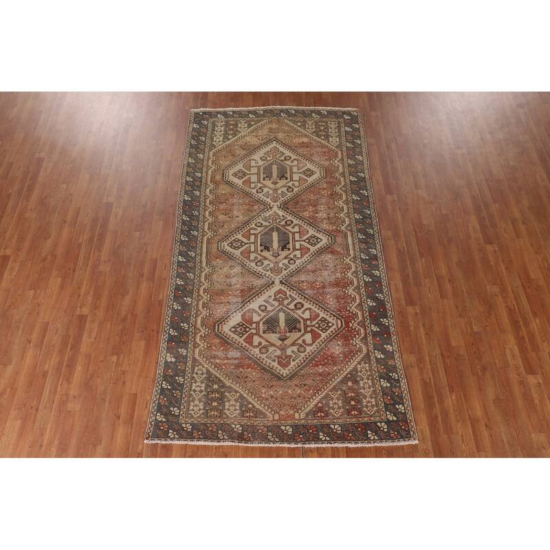 Orange Bakhtiari Persian Vintage Area Rug Hand-Knotted Wool Carpet - 5'1"x 9'10"