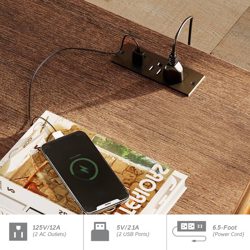 59In Modern Executive Desk With Charging Station & Drawers And 2 PCS 72In Tall BookcasesFor Living Room, Bedroom