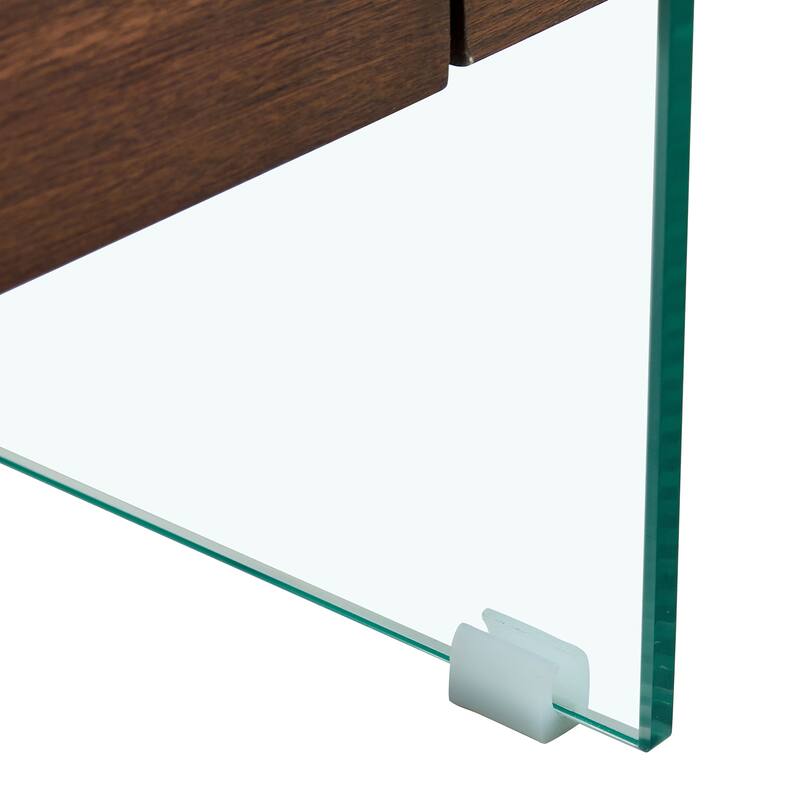 Roomfitters 43.3" Two-Tier Glass Coffee Table with Light Wood Shelf, Side Table or Display Stand