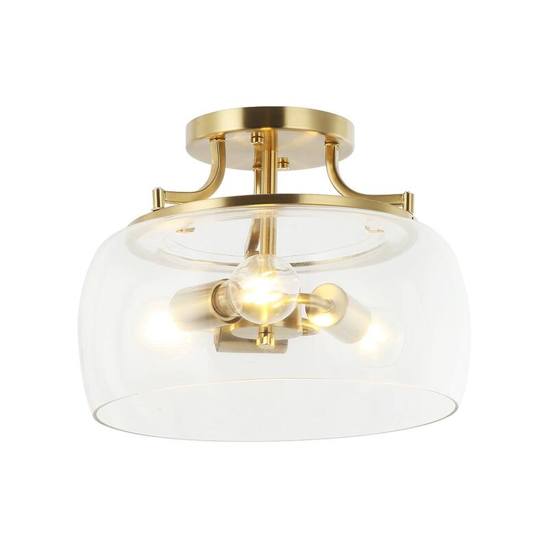 Lusteria 13.8" Modern Gold 3-Light Semi-Flush Mount Ceiling Light
