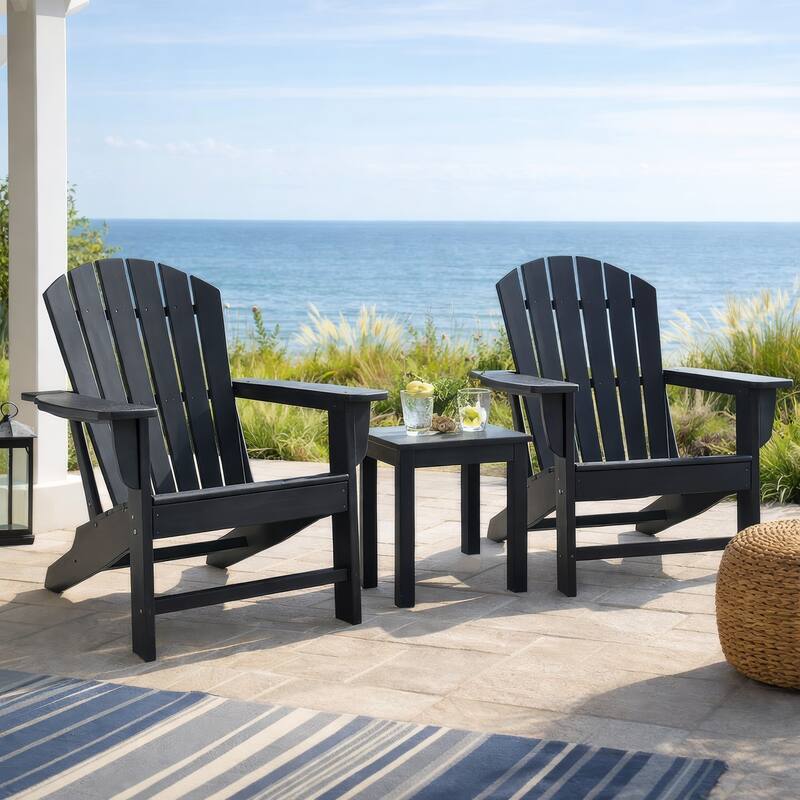 Sami 33 Inch Outdoor Chair, Slatted Design, Adirondack, Black Finish