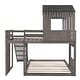 preview thumbnail 15 of 25, Twin Over Full Treehouse Style Bunk Bed with Ladder, Slide, and Guardrail for Kids