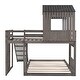 preview thumbnail 6 of 25, Twin over Full Wooden House Loft Bed with Ladder, Slide, and Guardrails on Top Bunk, Playhouse & Farmhouse Design