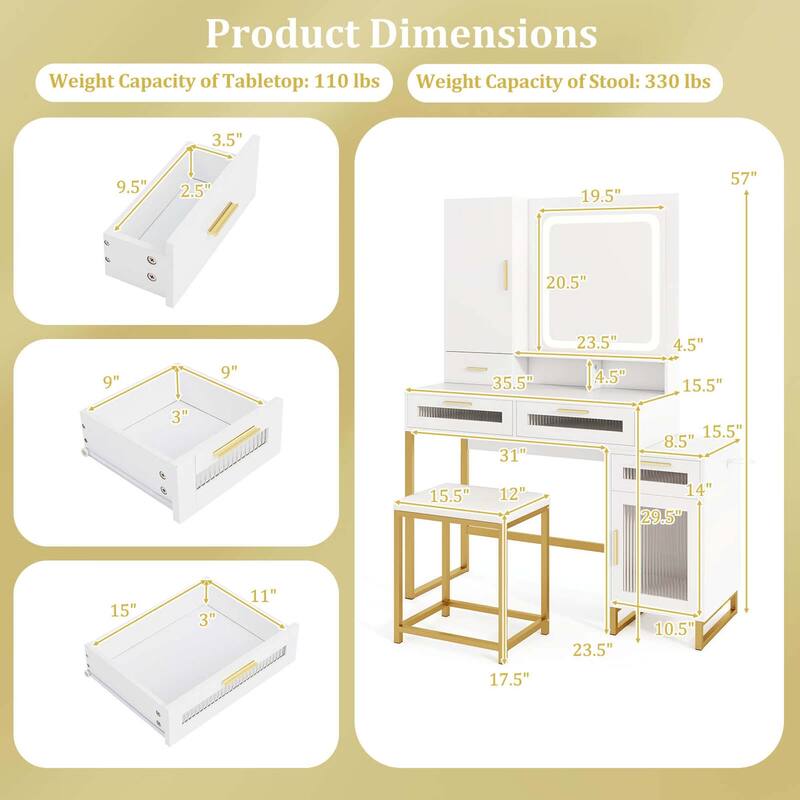 Costway Modern Vanity Set with Mirror and Lights 3 Lighting Modes & - See Details