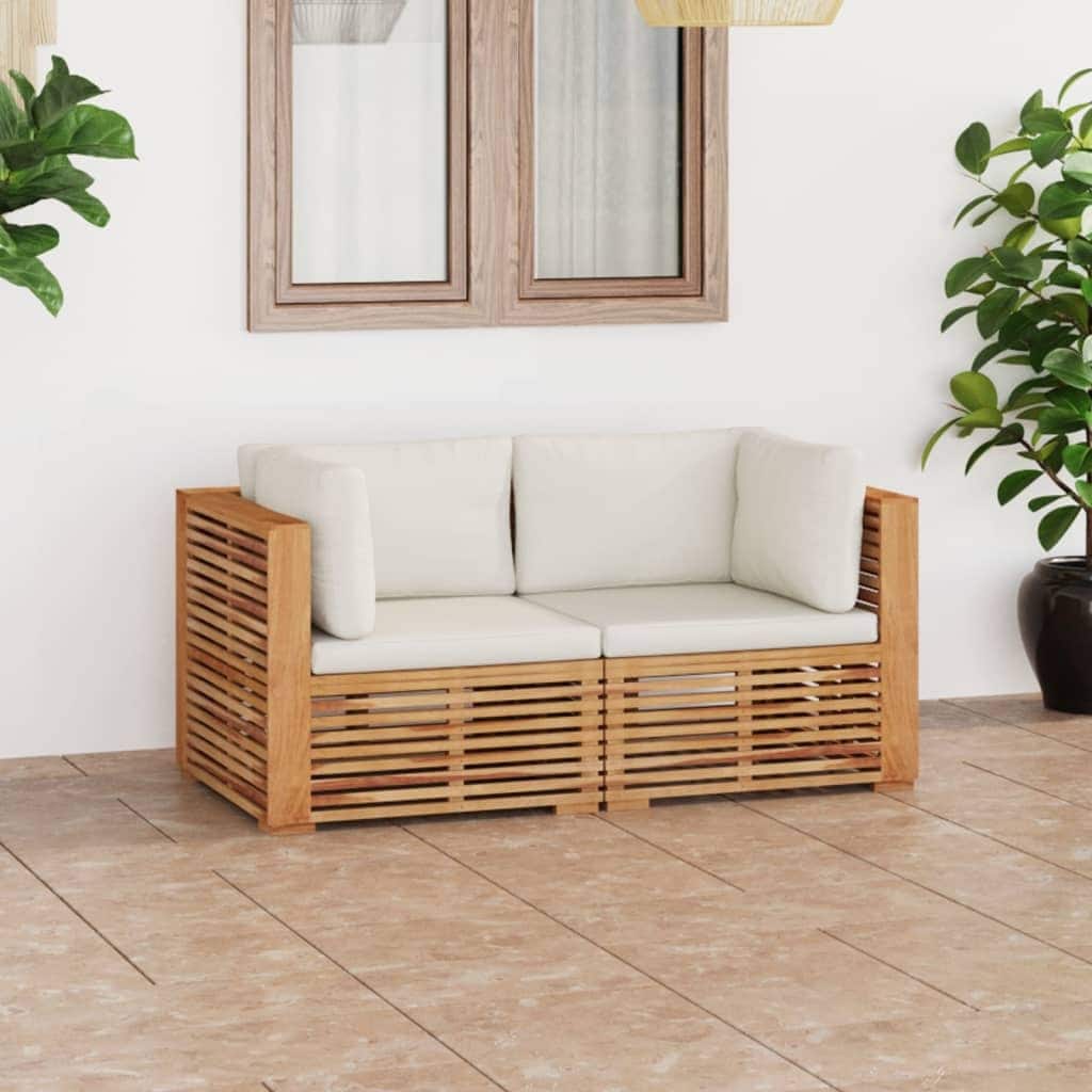 Patio 2-Seater Sofa with Cushions Solid Teak Wood