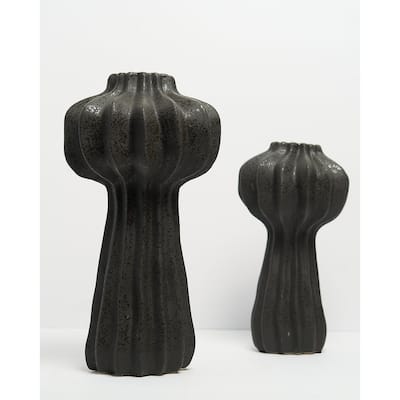 Black Ceramic Cactus Inspired Vases Set of Two Modern Textured Décor