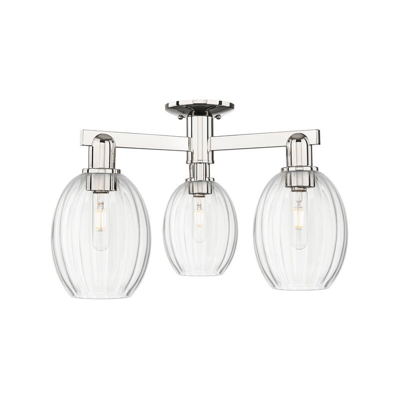 Innovations Lighting Downtown Urban - Preston - 3 Light 24" Bulb Shade Semi-Flush Mount - Clear/Polished Nickel