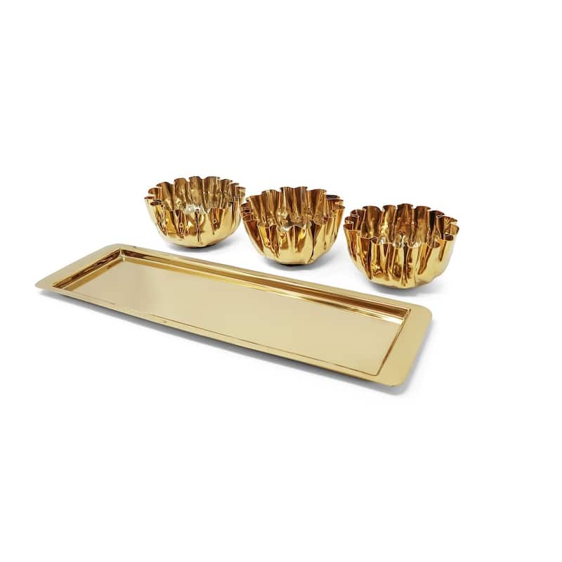 3 Bowl Stainless Steel Relish Dish on Tray, 17.25"L