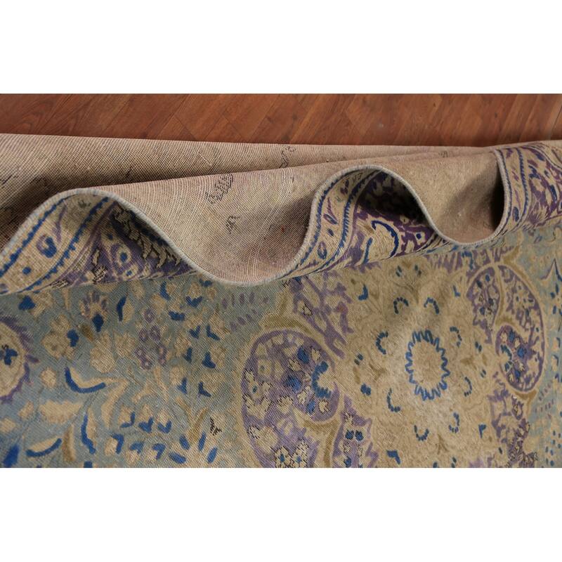 Floral Blue Medallion Tabriz Persian Area Rug Hand-Knotted Wool Carpet - 9'5"x 12'4"