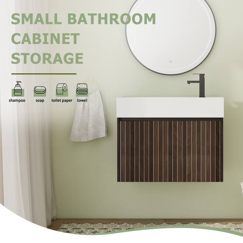 24"/30" Floating Bathroom Vanity with Sink, Mini Wall Mounted Bathroom Vanity with Soft Close Door