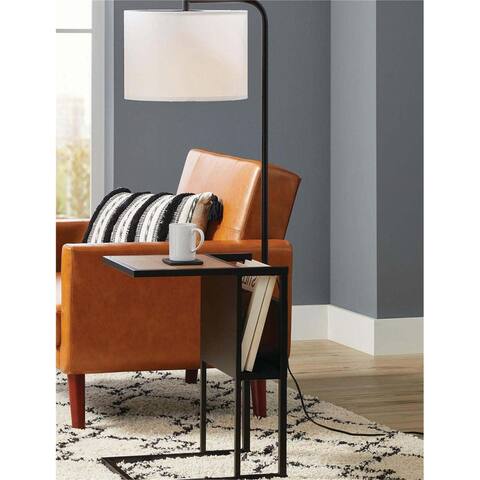 Matte Black Floor Lamp With Magazine Holder