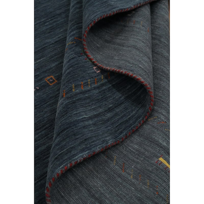 Hand Knotted Oriental 100% Wool Carpet Tribal Animal Pictorial Navy Blue & Blues Gabbeh Area Rug - 9' 0'' X 9' 0''