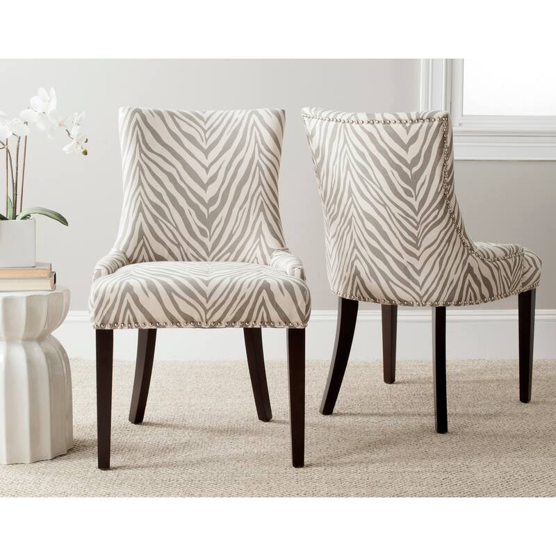 SAFAVIEH Lester Dining Chair (Set of 2) - 24"W x 25"D x 39"H - Grey Zebra - Set of 2