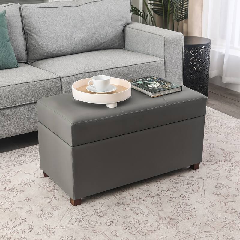 Adeco Faux Leather Storage Ottoman for Living Room