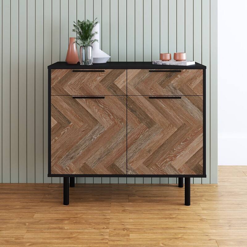 Manhattan Comfort Mid-Century Modern Liam Sideboard - Black/Brown
