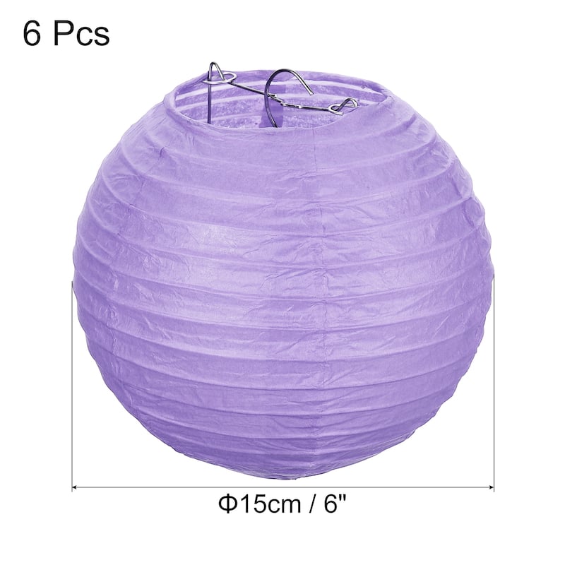 6pcs 6 Inch Folding Hanging Paper Lanterns for Wedding Home Party - Purple