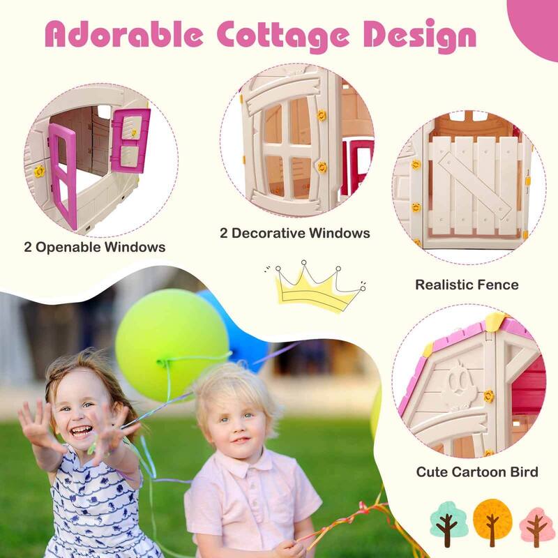 Costway Outdoor Kids Playhouse with Openable Door Windows for Home - See Details