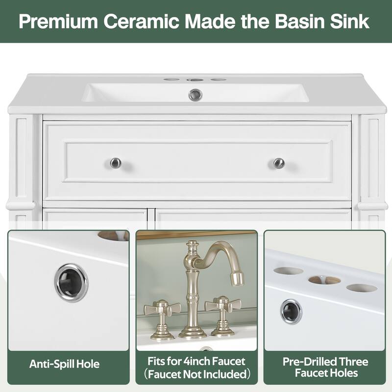 30 Inch Bathroom Vanity with Ceramic Sink, Bathroom Cabinet Integrated Ceramic Basin