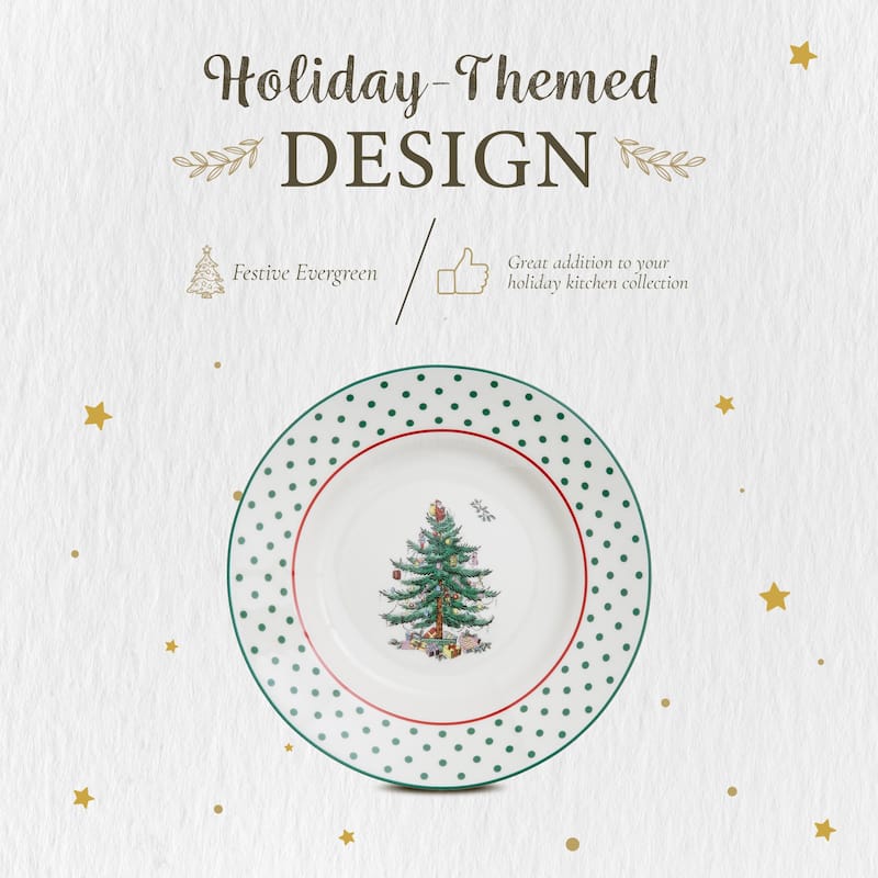 Spode Set of 4 Christmas Tree Polka Dot Tidbit Plates