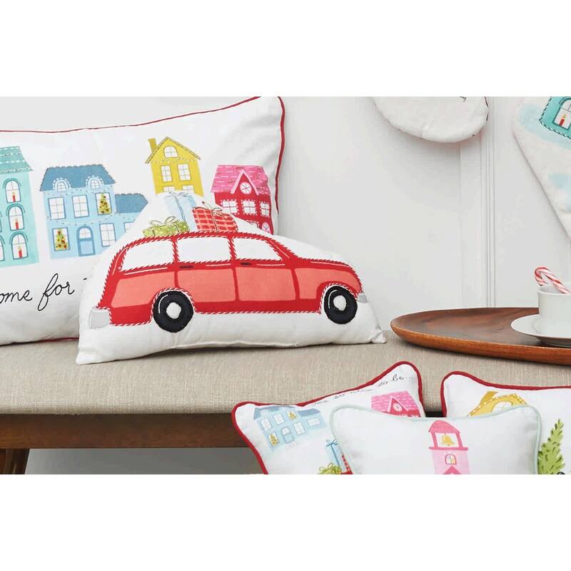 Christmas Car Printed & Embellished Throw Pillow
