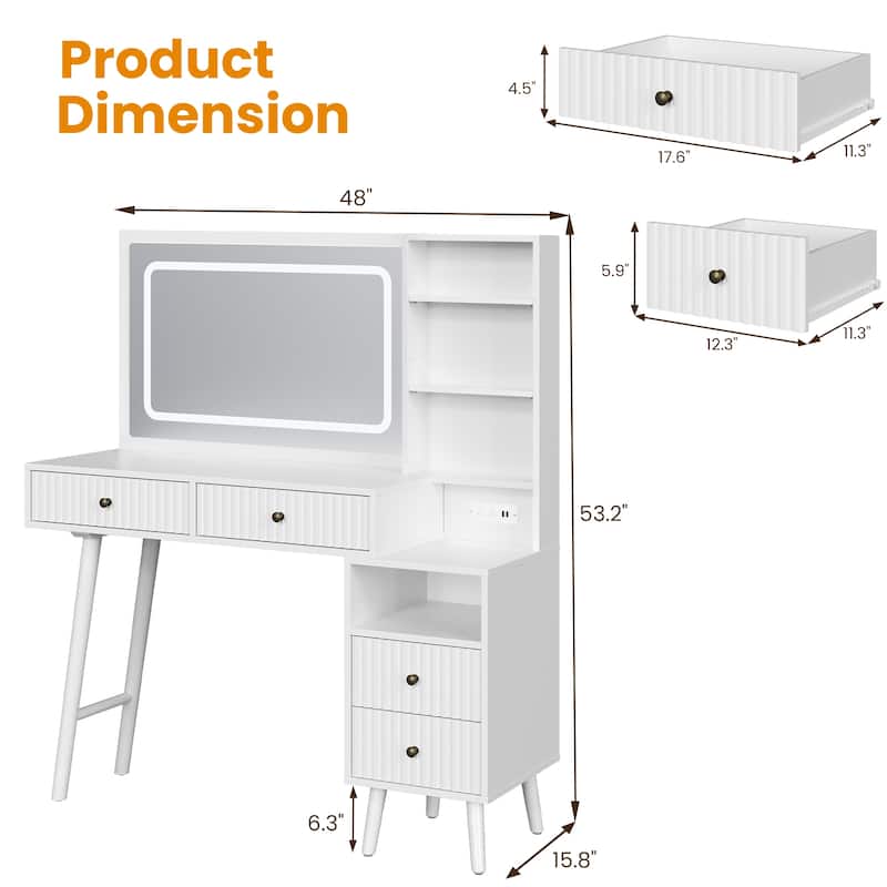 Vanity Desk with 3 Color LED Light Mirror