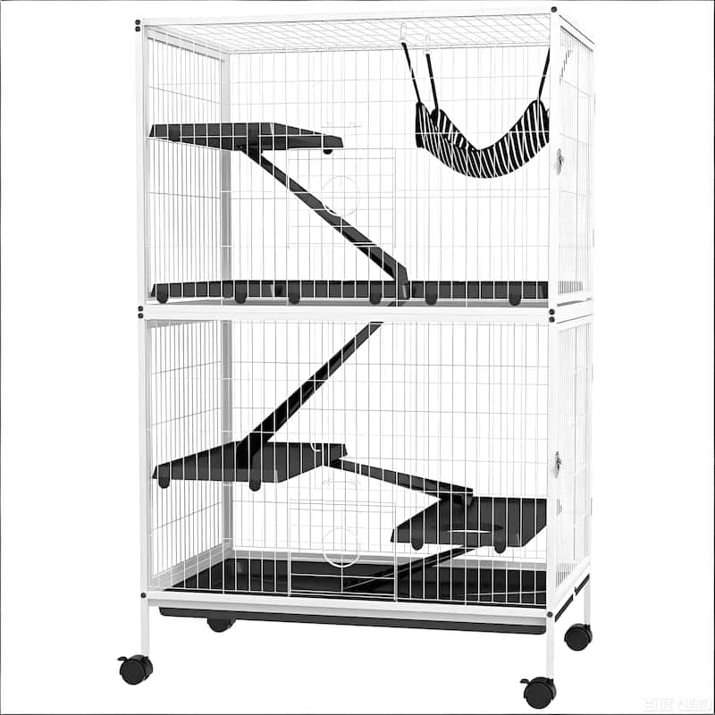 Pet House,Pet Habitat,Rolling Small Animal Cage is designed for convenient cleaning - White