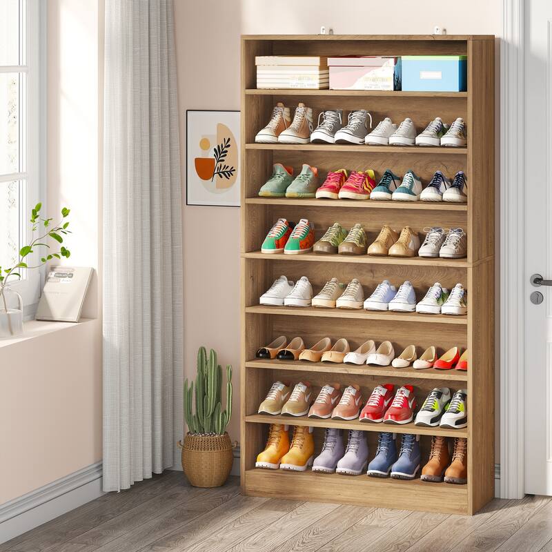 9 Tiers 40-45 Pairs Heavy Duty Wood Freestanding Shoe Storage Cabinet