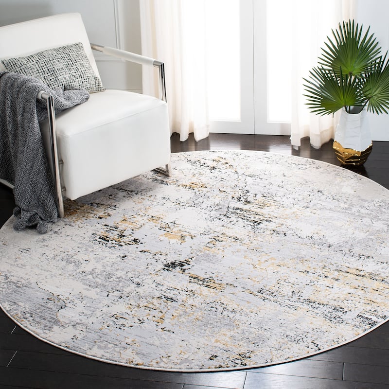 SAFAVIEH Amalfi Guyonne Contemporary Abstract Rug - 6'7" Round - Creme/Gold