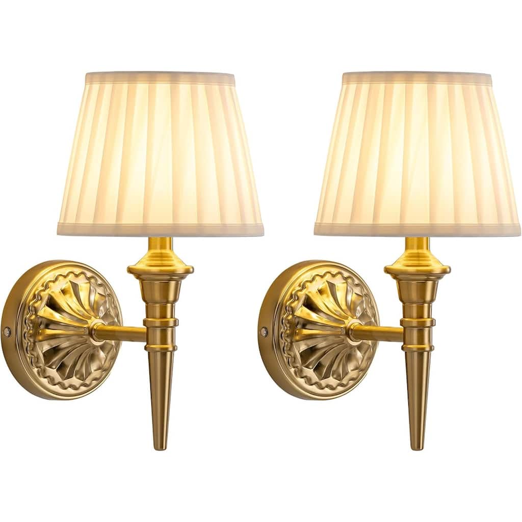 2 pack wall light gold, beige hallway light metal, fabric bedroom light