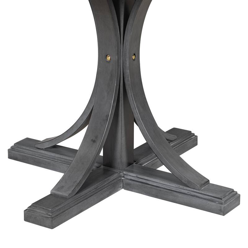 5 Piece Round Dining Table Set, Wooden Kitchen Furniture Set with Curved Trestle Style Table Legs and 4 Upholstered Chairs
