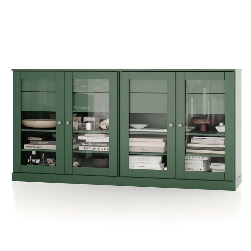 Palace Imports 100% Solid Wood 64" Sideboard with Clear Glass Doors, 4-Drawers and Adjustable Shelves
