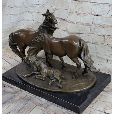 Horses Harmony Stallion Bronze Sculpture Statue Hot Cast Marble Base Figurine Sa