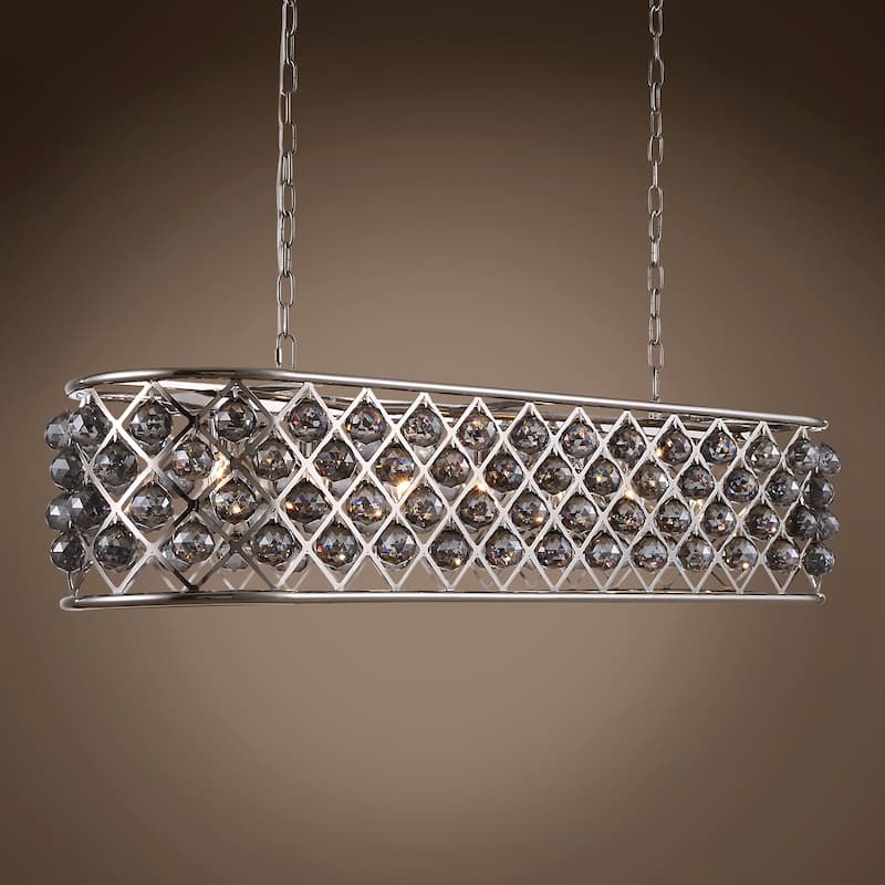 Rectangular 7 Light 50" Polished Nickel Smoke Crystal Chandelier - 15.00